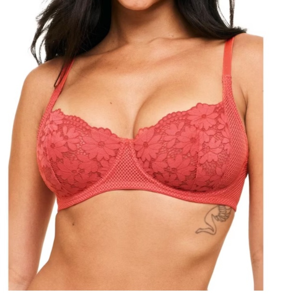 Adore Me Coral Mesh Lacey Lingerie Bra